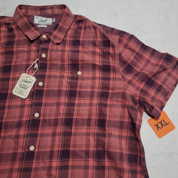 NWT Grayers Classic Plaid Button-Up Short Sleeve Shirt Red 2XL - Picture 5 of 11